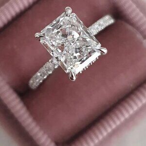 2.50 Carat Radiant Cut Moissanite Solitaire Engagement Ring Solid 14K White Gold